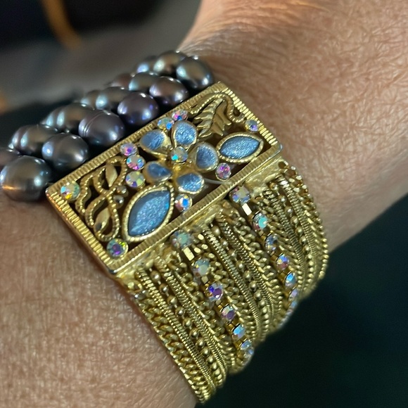 Vintage violet pearls goldtone AB crystal bracelet - Picture 1 of 7